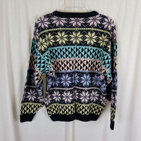 Vintage 90s Gerard Works Snowflake Nordic Loud Knit Sweater Womens M HK Pastel - Picture 4 of 5